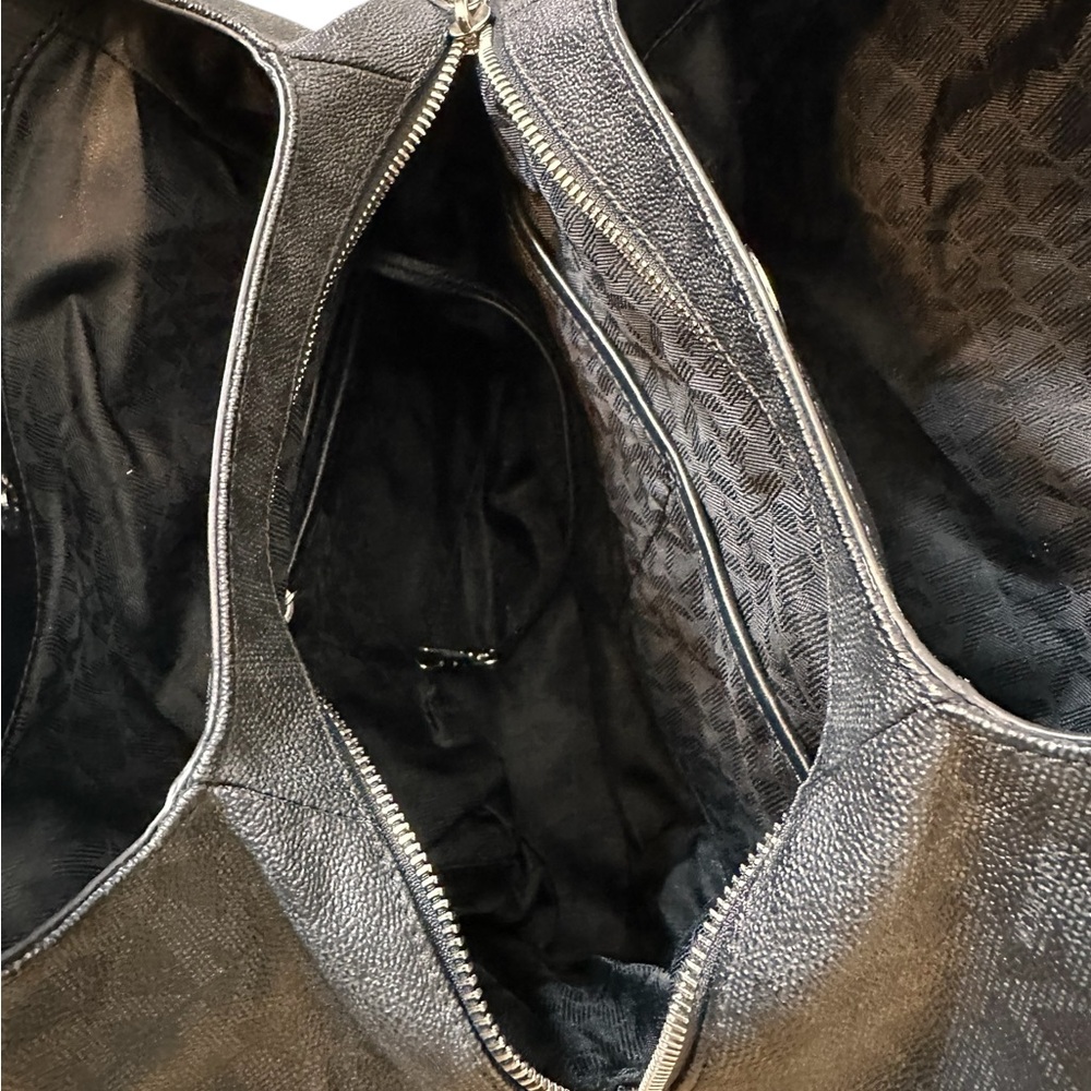 MICHAEL KORS FULTON BLACK LOGO SILVER CHAIN LARGE SHOULDER TOTE BAG - Picture 7 of 9